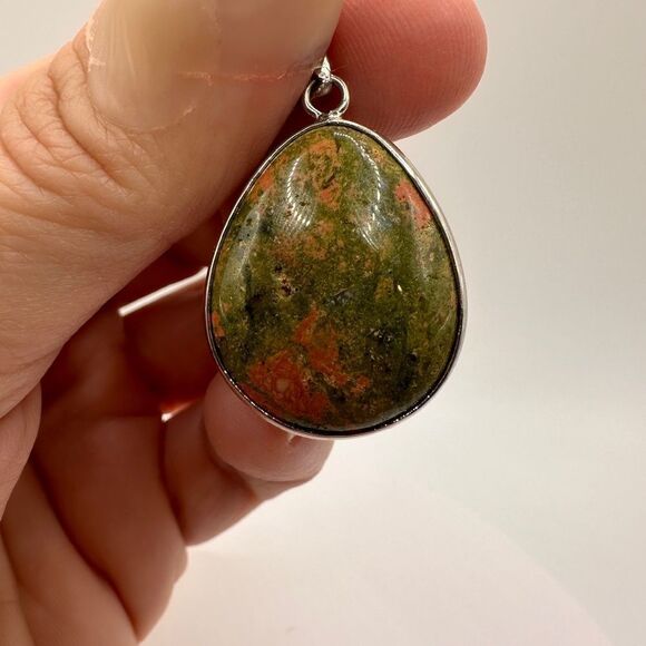 SALE! Genuine Unakite Jasper teardrop pendant! - Picture 4 of 11